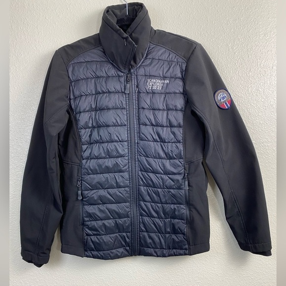Scandinavian Explorer Black quilter Puffer Full Zip Nylon Coat Women’s Small - Picture 1 of 12